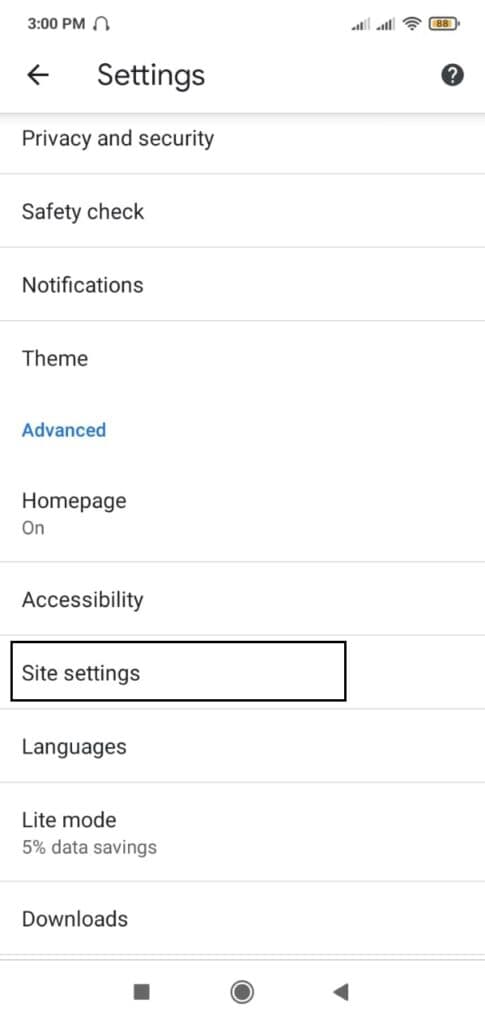 Navigate site settings