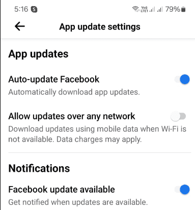 Facebook auto refresh settings update